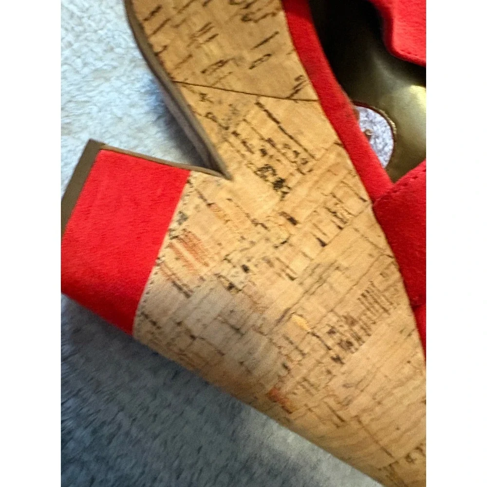 Carlos Santana Red Faux Suede Cork Platform Wedge Sandals Size 6 Womens